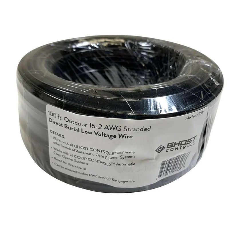 Ghost Controls AXLV 100' 16 AWG Wire, 2-Conductor (Color Coded), Stranded, Direct Burial, Low Voltage Wire for Gate Openers or Solar Power - Image 1